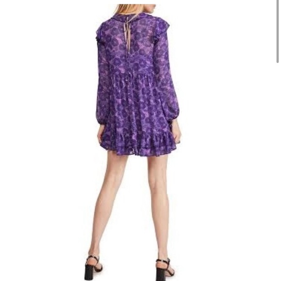 FREE PEOPLE These Dreams Violet Combo Floral Ruffled Mini Dress Womens - Picture 3 of 10